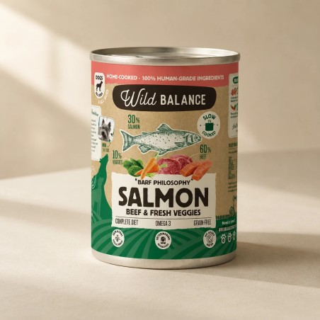 Wild Balance llauna de salmó i vedella amb verdures fresques per a gossos 400 g