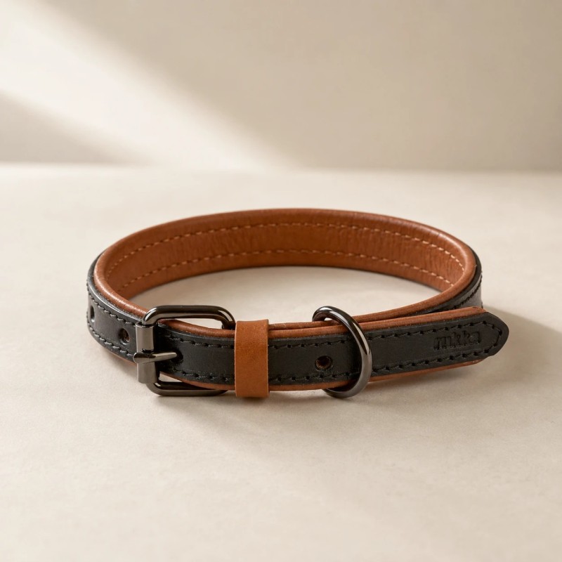 Collar de piel Rukka DUO negro para perro | Smartdog