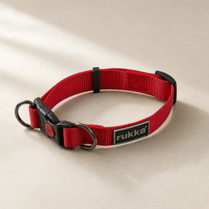 Collar Rukka Pets Bliss rojo ajustable y reflectante