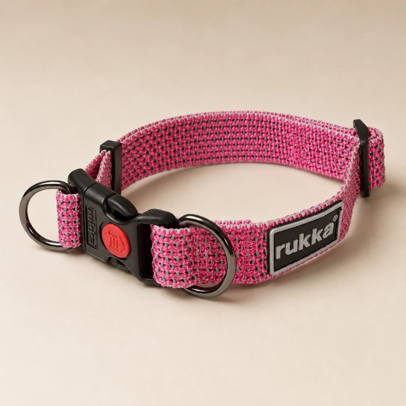 Collar Rukka Pets Star fucsia reflectante con doble anilla de seguridad