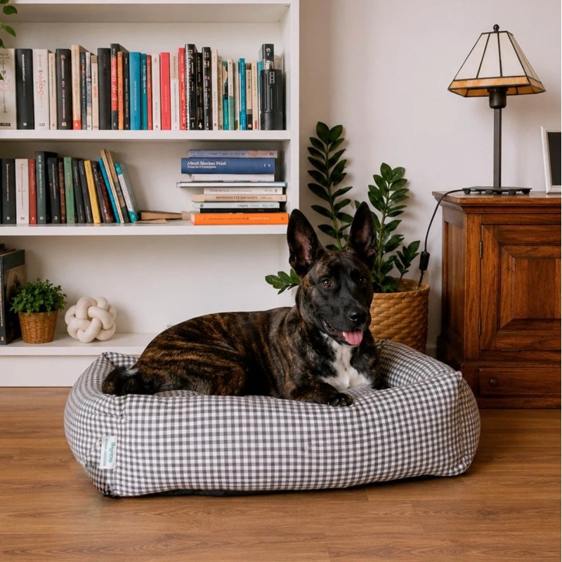 Freedog Cottage Azul – Cama para perro de cuadros vichy con bordes elevados
