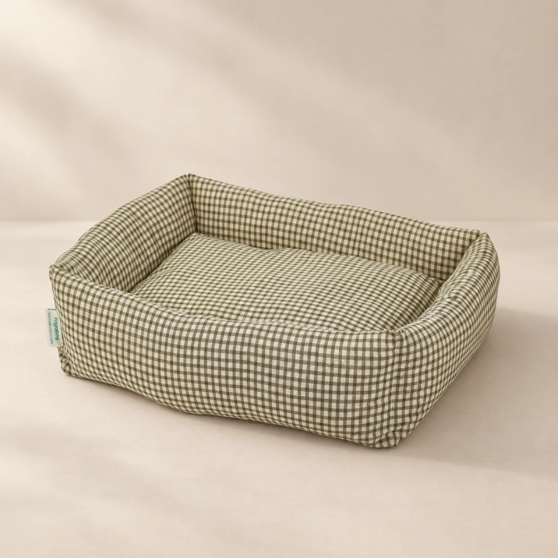 Freedog Cottage Verde – Cama para perro de cuadros vichy con bordes elevados