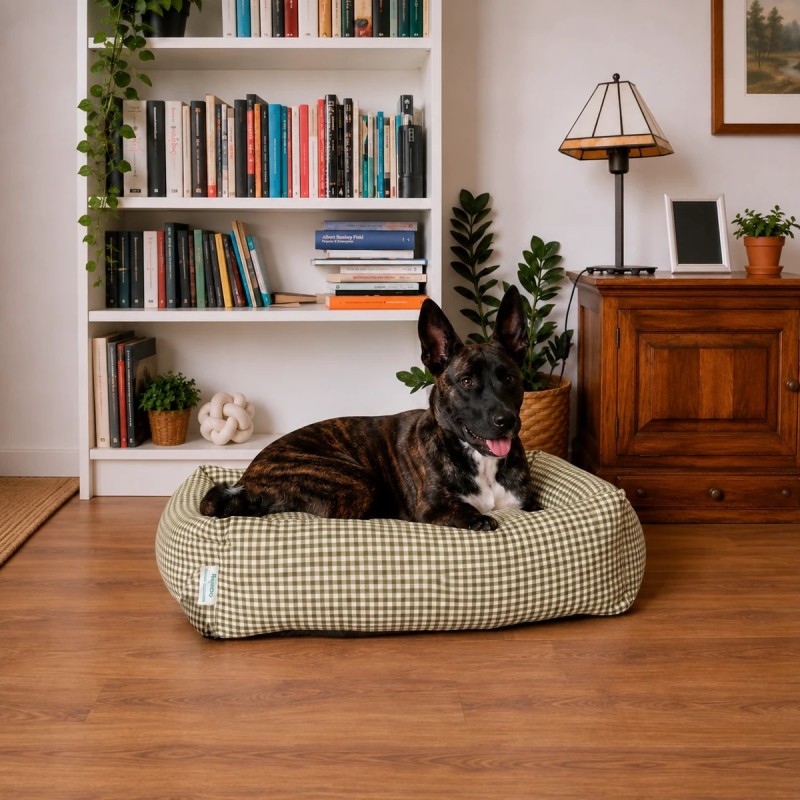 Freedog Cottage Verde – Cama para perro de cuadros vichy con bordes elevados