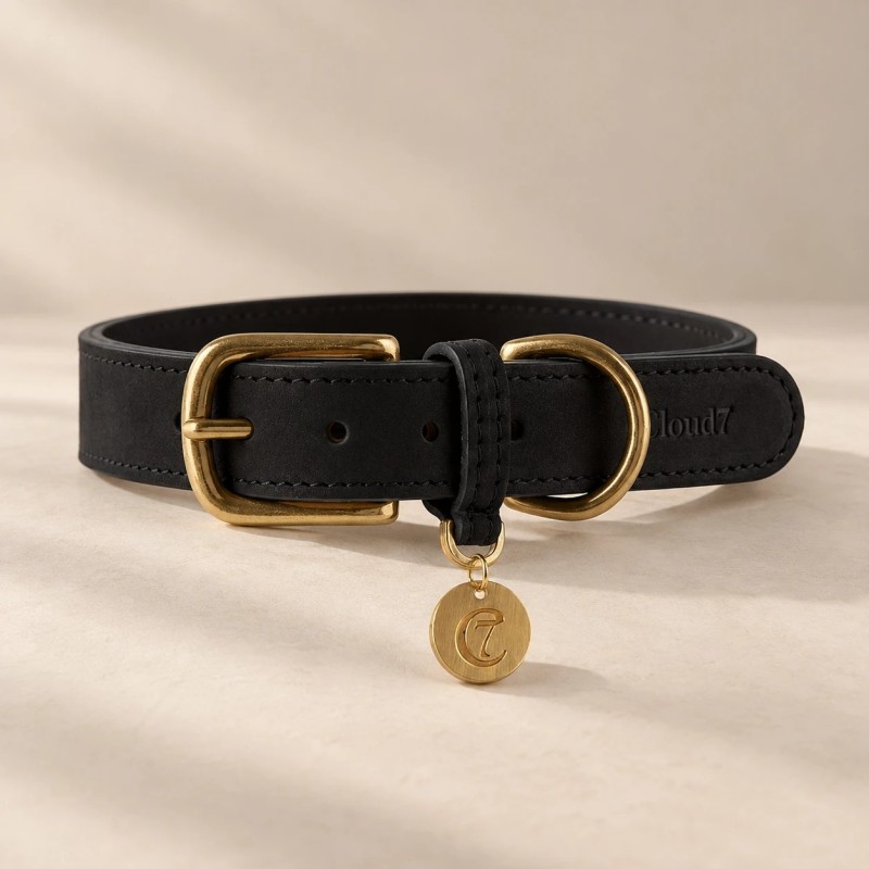 Collar CLOUD7 Tiergarten negre de pell nubuck per a gos