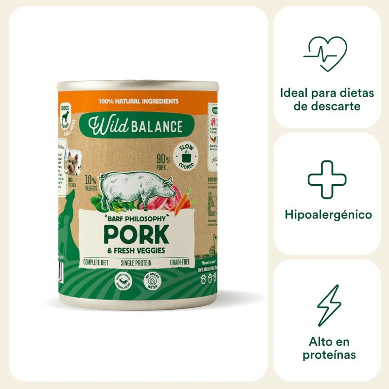 Wild Balance lata de cerdo con verduras frescas para perros 400 g