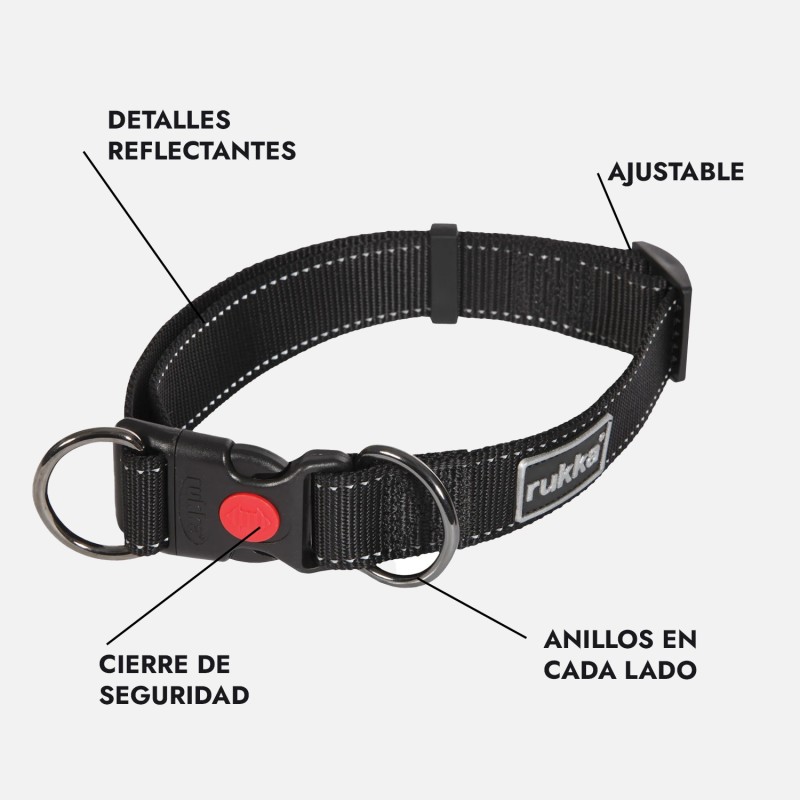 Collar Rukka Pets Bliss negre ajustable i reflectant